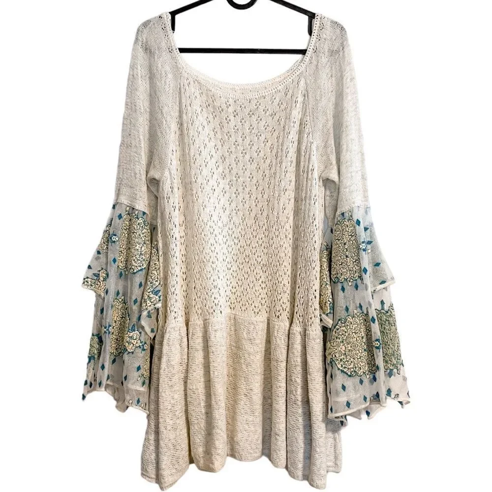 Free People Pointelle Breeze Knit Top in Ivory Combo L